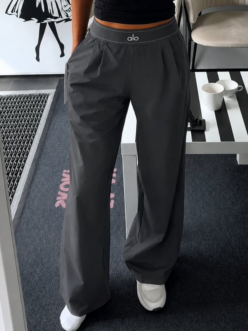 ALO Yoga Wide Leg Pants in Charcoal Gray
